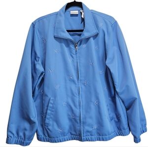 Koret Francisca Women's Large Blue Flower Embroidery Jacket Zip Up Cottagecore